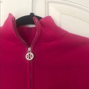 100% Cashmere Tory Burch zip mock crew sweater